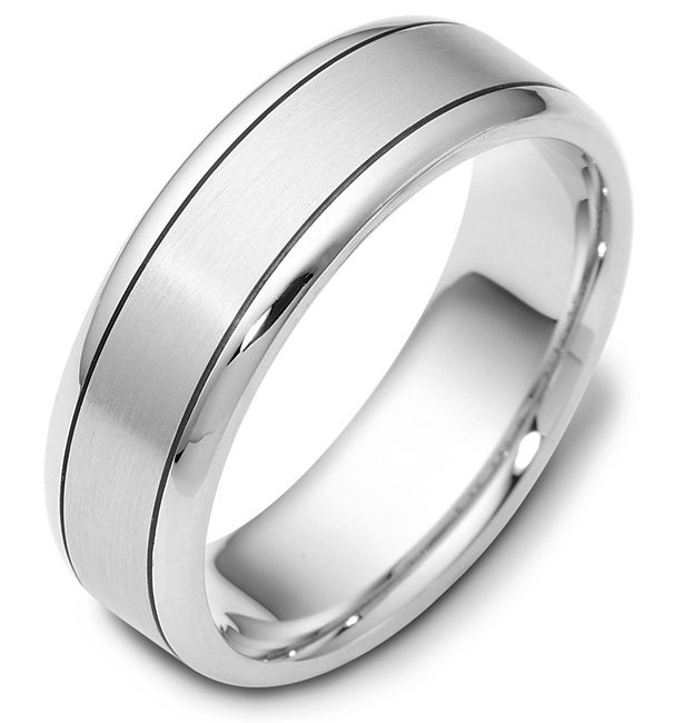 Brushed Finish Mens Wedding Band in 18k Gold Comfort Fit Band, 7mm