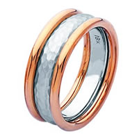 Item # 211291R - 14K Rose and White Gold Hammered Wedding Band