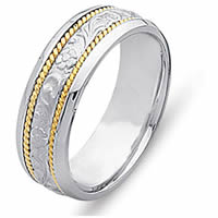 Item # 21491E - 18 Kt Two-Tone Carved Wedding Band