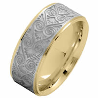 Item # 216146YWY - Two-tone Gold 8.5 MM Carved Wedding Ring