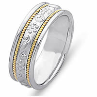 Item # 21699 - 14Kt Two-Tone Hand Carved Wedding Band
