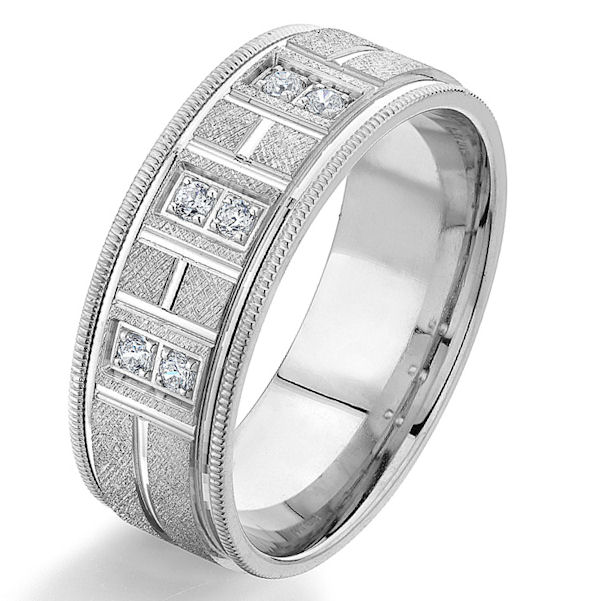 G86950W 14Kt White Gold Diamond & Carved Wedding Ring