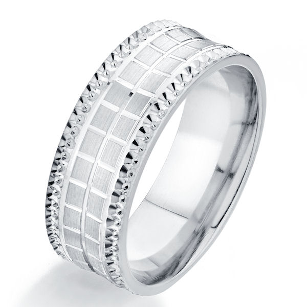 G86955W 14Kt White Gold Carved 8.0 MM Wide Wedding Ring