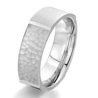 Item # G5755WE - 18Kt White Gold Square Hammered Wedding Ring