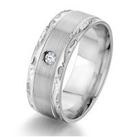 Item # G87190WE - 18K White Gold Carved 0.05 Ct Diamond Wedding Ring