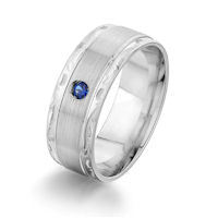Item # GS87190WE - 18Kt White Gold Carved Blue Sapphire Wedding Ring